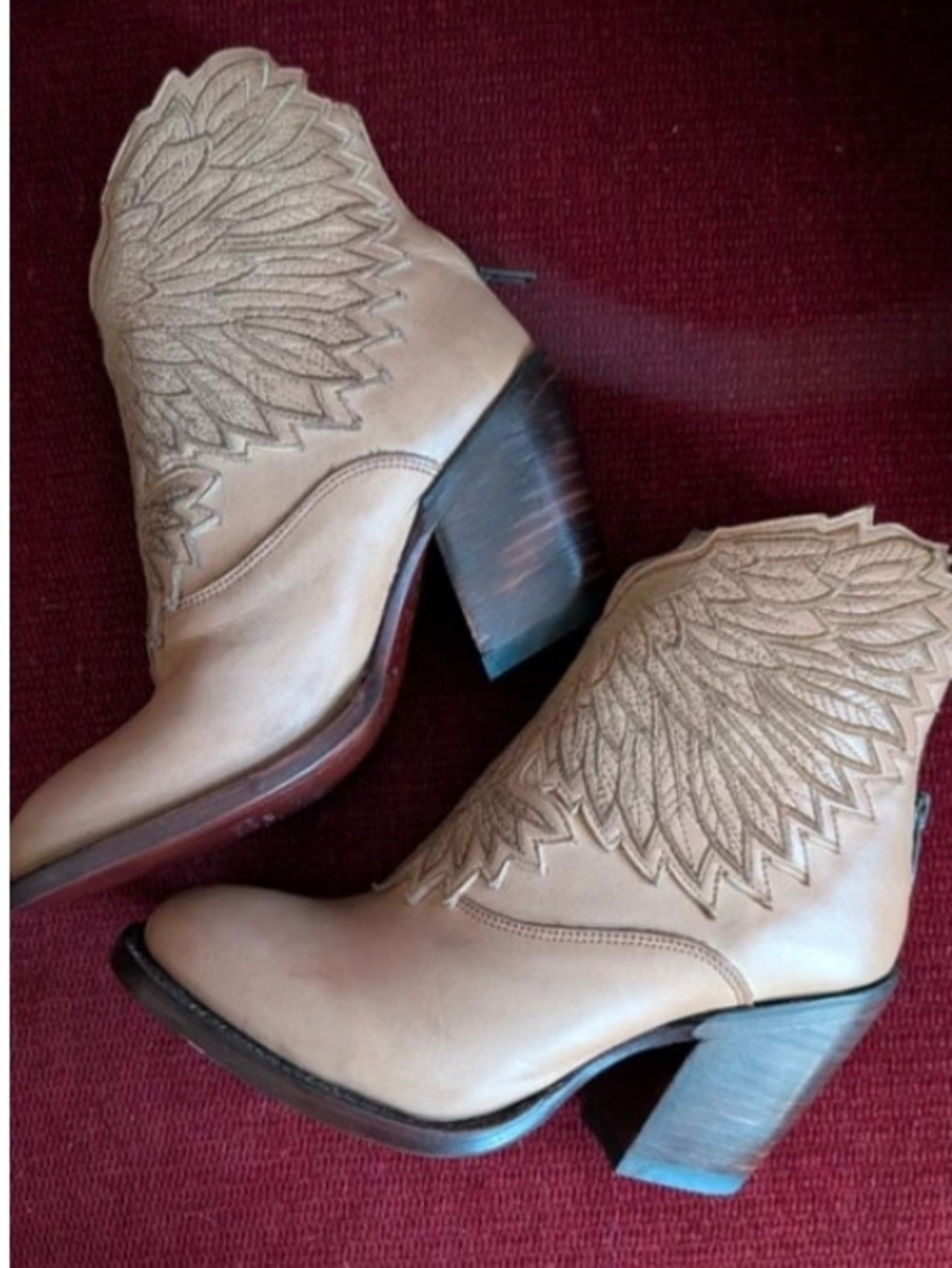 Lucchese Tan Embroidered Western Ankle Booties